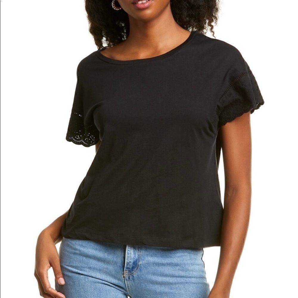 Black Top with Eyelet Sleeve                      